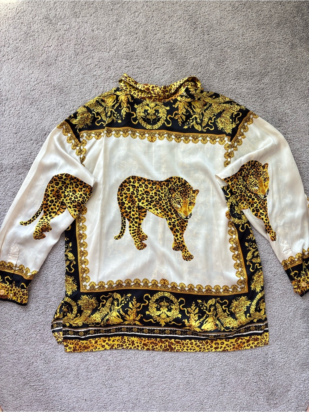 Vintage 100% Silk Paolo Santini Leopard Baroque Shirt 16 Maximalist - Picture 9 of 10